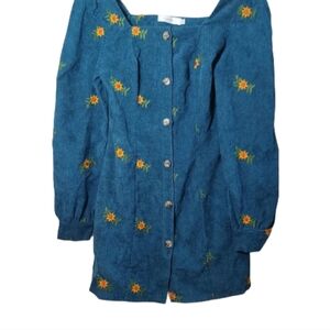 Sizesmall oversized‎ garden corduroy puff sleeve embroidered flowers renaissance
